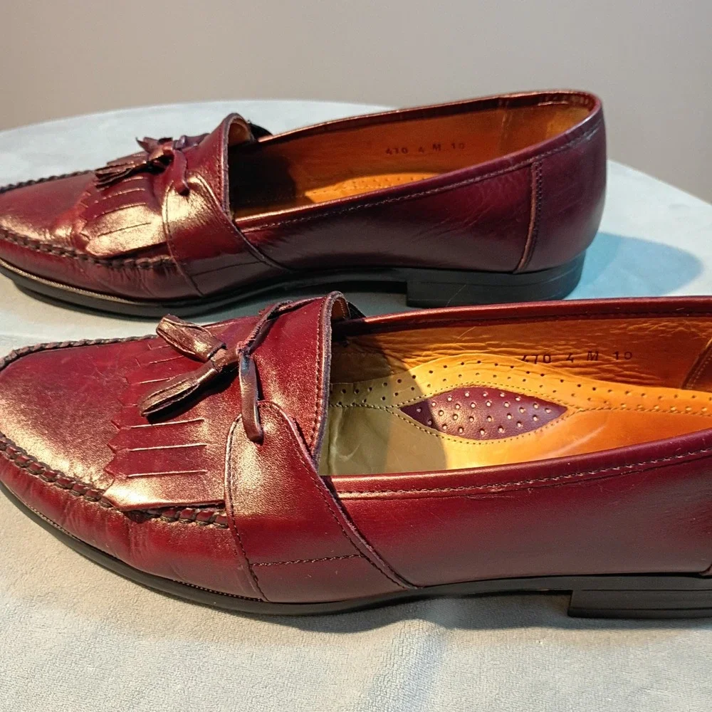 Adolfo Italy Mens Oxblood Leather Kiltie Tassel Loafers 10 M Handmade Shoes